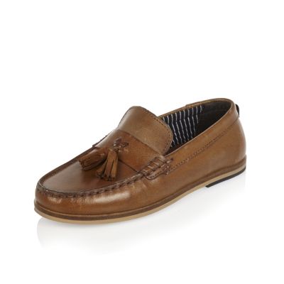 Boys brown leather loafers